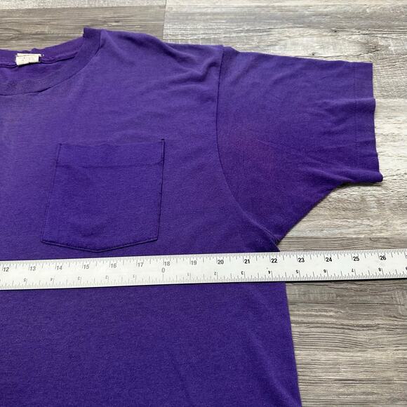 Vintage 80s Fruit of the Loom Golden Blend Purple Mens 2XL Blank Pocket Tee - Picture 5 of 8